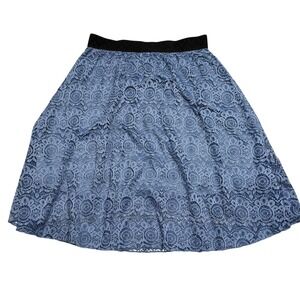 LuLaRoe Lola Skirt XL Blue Floral Lace A-Line Elastic Waist Lined‎ Plus Size